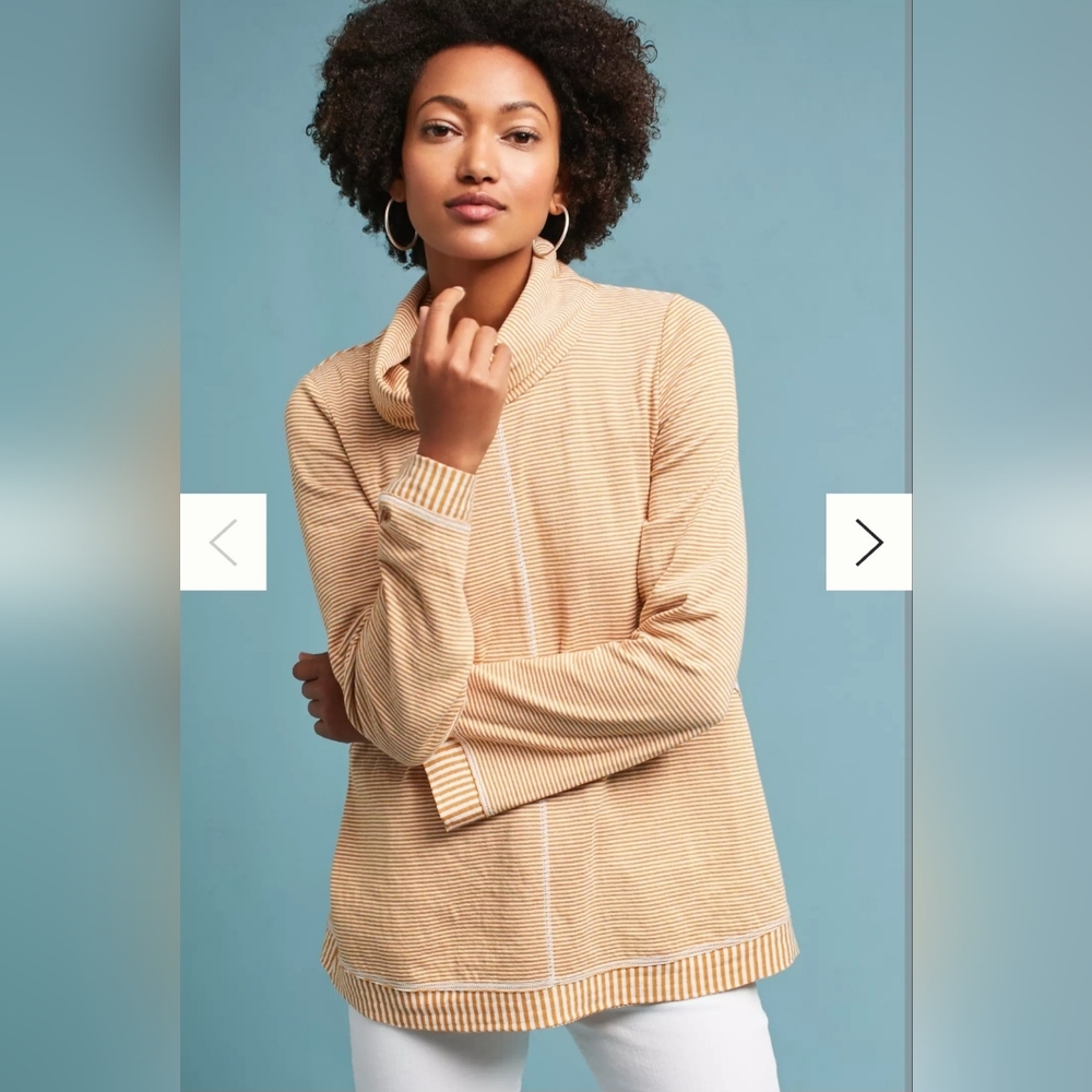 Mauve By Anthropologie Striped Cowl Neck Pullover‎ Sweater Sz LG